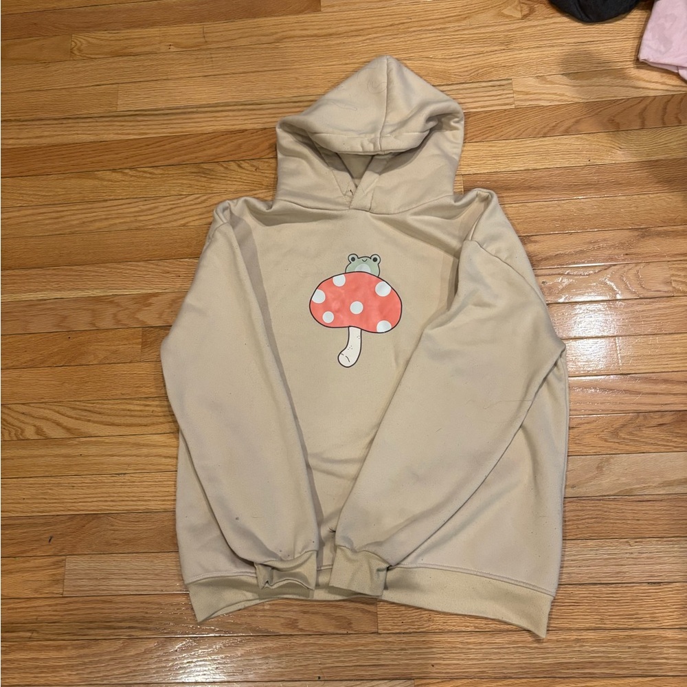 Beige Green Frog Mushroom Hoodie